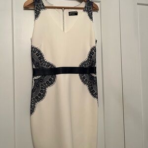 Guess Women's Cream and Black Lace Midi Dress